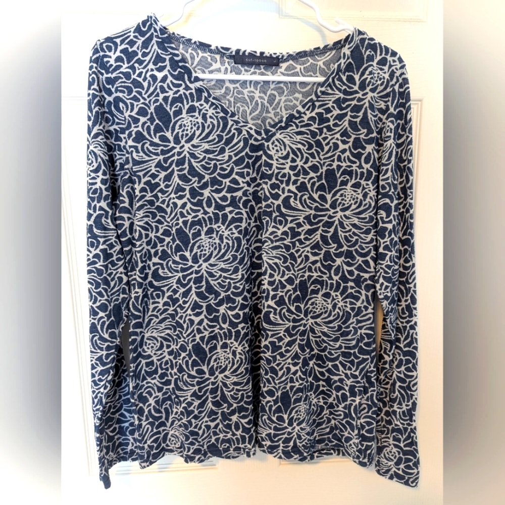 Blue and White Floral Long Sleeve Top